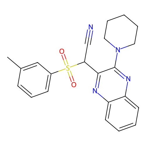 2-(3-(Piperidin-1-yl)quinoxalin-2-yl)-2-(m-tolylsulfonyl)acetonitrile structure