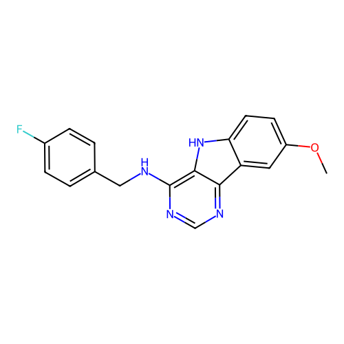 N-(4-fluorobenzyl)-8-methoxy-5H-pyrimido[5,4-b]indol-4-amine structure