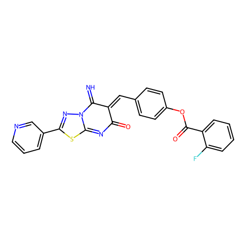 (Z)-4-((5-imino-7-oxo-2-(pyridin-3-yl)-5H-[1,3,4]thiadiazolo[3,2-a]pyrimidin-6(7H)-ylidene)methyl)phenyl 2-fluorobenzoate structure