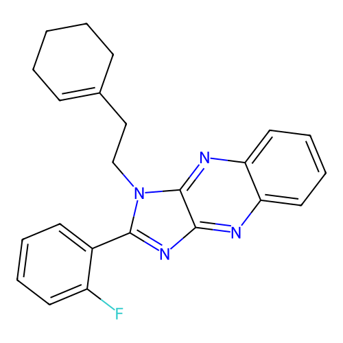 1-(2-(cyclohex-1-en-1-yl)ethyl)-2-(2-fluorophenyl)-1H-imidazo[4,5-b]quinoxaline structure