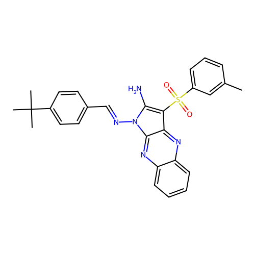 (E)-N1-(4-(tert-butyl)benzylidene)-3-(m-tolylsulfonyl)-1H-pyrrolo[2,3-b]quinoxaline-1,2-diamine structure