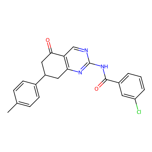 3-chloro-N-[7-(4-methylphenyl)-5-oxo-5,6,7,8-tetrahydroquinazolin-2-yl]benzamide structure