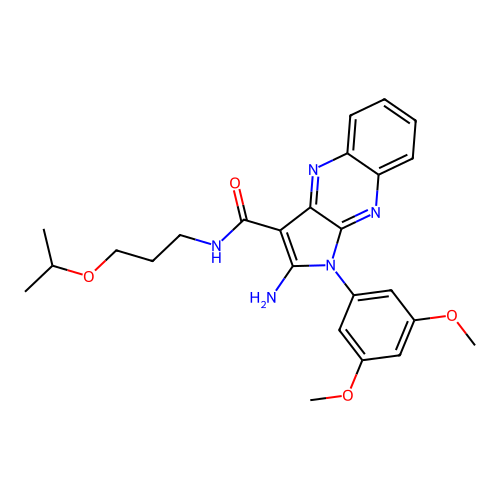 2-amino-1-(3,5-dimethoxyphenyl)-N-(3-isopropoxypropyl)-1H-pyrrolo[2,3-b]quinoxaline-3-carboxamide structure