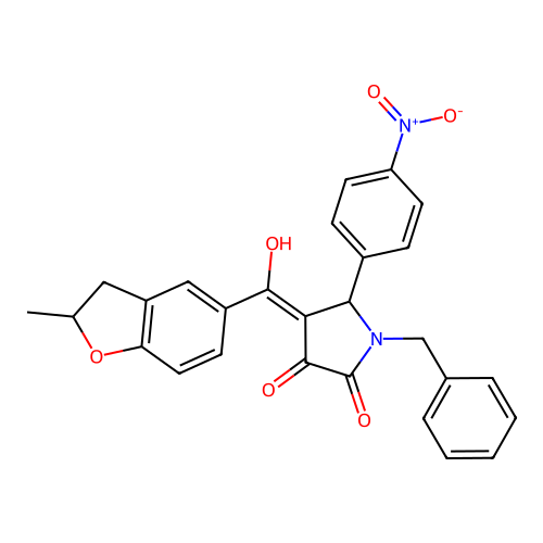 (4E)-1-benzyl-4-[hydroxy(2-methyl-2,3-dihydro-1-benzofuran-5-yl)methylidene]-5-(4-nitrophenyl)pyrrolidine-2,3-dione structure