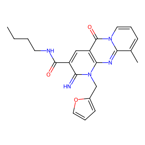N-butyl-7-[(furan-2-yl)methyl]-6-imino-11-methyl-2-oxo-1,7,9-triazatricyclo[8.4.0.0^{3,8}]tetradeca-3(8),4,9,11,13-pentaene-5-carboxamide structure