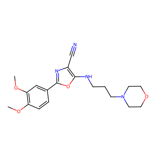 2-(3,4-dimethoxyphenyl)-5-(3-morpholin-4-ylpropylamino)-1,3-oxazole-4-carbonitrile structure