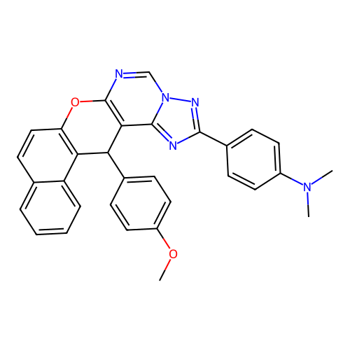 4-[14-(4-methoxyphenyl)-14H-benzo[5,6]chromeno[3,2-e][1,2,4]triazolo[1,5-c]pyrimidin-2-yl]-N,N-dimethylaniline structure