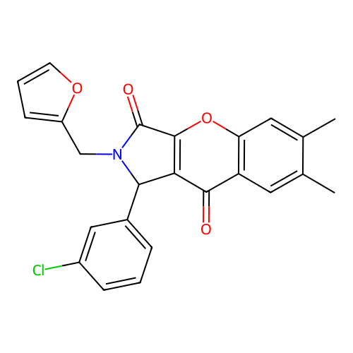 1-(3-chlorophenyl)-2-(furan-2-ylmethyl)-6,7-dimethyl-1,2-dihydrochromeno[2,3-c]pyrrole-3,9-dione structure