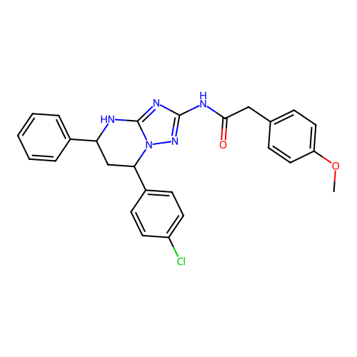 N-(7-(4-chlorophenyl)-5-phenyl-4,5,6,7-tetrahydro-[1,2,4]triazolo[1,5-a]pyrimidin-2-yl)-2-(4-methoxyphenyl)acetamide structure
