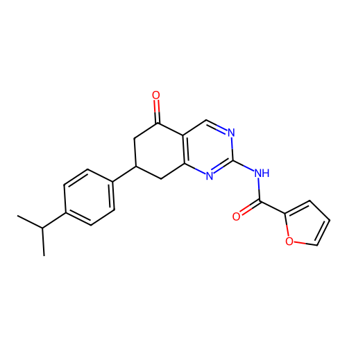 N-{5-oxo-7-[4-(propan-2-yl)phenyl]-5,6,7,8-tetrahydroquinazolin-2-yl}furan-2-carboxamide structure