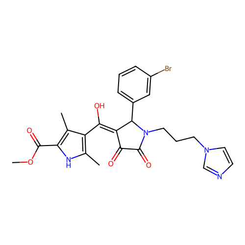 methyl 4-(1-(3-(1H-imidazol-1-yl)propyl)-2-(3-bromophenyl)-4-hydroxy-5-oxo-2,5-dihydro-1H-pyrrole-3-carbonyl)-3,5-dimethyl-1H-pyrrole-2-carboxylate structure