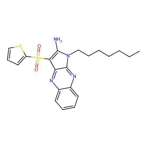 1-heptyl-3-(thiophen-2-ylsulfonyl)-1H-pyrrolo[2,3-b]quinoxalin-2-amine structure