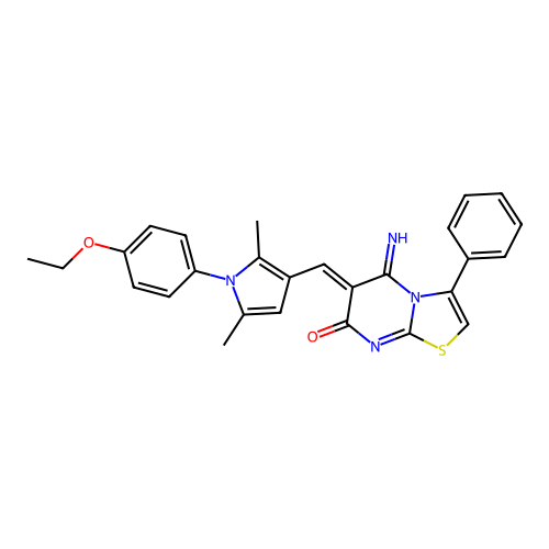 (6Z)-6-[[1-(4-ethoxyphenyl)-2,5-dimethylpyrrol-3-yl]methylidene]-5-imino-3-phenyl-[1,3]thiazolo[3,2-a]pyrimidin-7-one structure