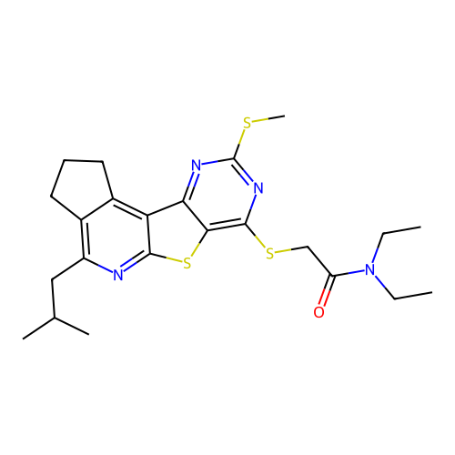 N,N-diethyl-2-((4-isobutyl-9-(methylthio)-2,3-dihydro-1H-cyclopenta[4',5']pyrido[3',2':4,5]thieno[3,2-d]pyrimidin-7-yl)thio)acetamide structure
