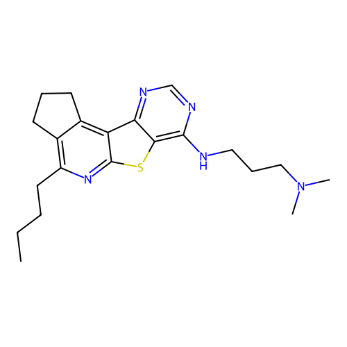 N'-(4-butyl-2,3-dihydro-1H-cyclopenta[4',5']pyrido[3',2':4,5]thieno[3,2-d]pyrimidin-7-yl)-N,N-dimethylpropane-1,3-diamine structure