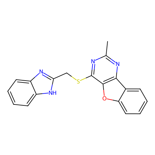 4-(1H-benzimidazol-2-ylmethylsulfanyl)-2-methyl-[1]benzofuro[3,2-d]pyrimidine structure