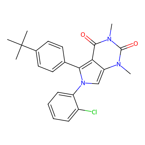 5-(4-tert-butylphenyl)-6-(2-chlorophenyl)-1,3-dimethylpyrrolo[3,4-d]pyrimidine-2,4-dione structure