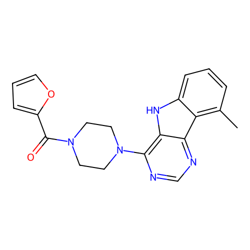 furan-2-yl-[4-(9-methyl-5H-pyrimido[5,4-b]indol-4-yl)piperazin-1-yl]methanone structure