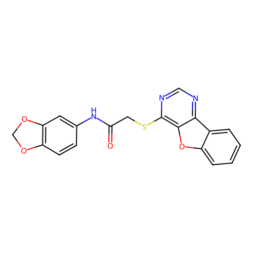 N-(1,3-benzodioxol-5-yl)-2-([1]benzofuro[3,2-d]pyrimidin-4-ylsulfanyl)acetamide structure