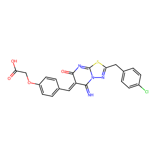 (Z)-2-(4-((2-(4-chlorobenzyl)-5-imino-7-oxo-5H-[1,3,4]thiadiazolo[3,2-a]pyrimidin-6(7H)-ylidene)methyl)phenoxy)acetic acid structure