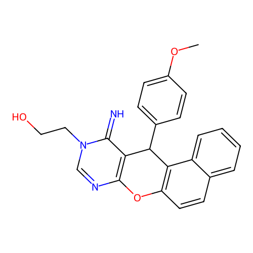 2-[11-imino-12-(4-methoxyphenyl)-11H-benzo[5,6]chromeno[2,3-d]pyrimidin-10(12H)-yl]ethanol structure