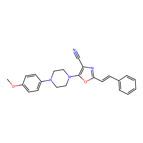 5-[4-(4-methoxyphenyl)piperazin-1-yl]-2-[(E)-2-phenylethenyl]-1,3-oxazole-4-carbonitrile structure