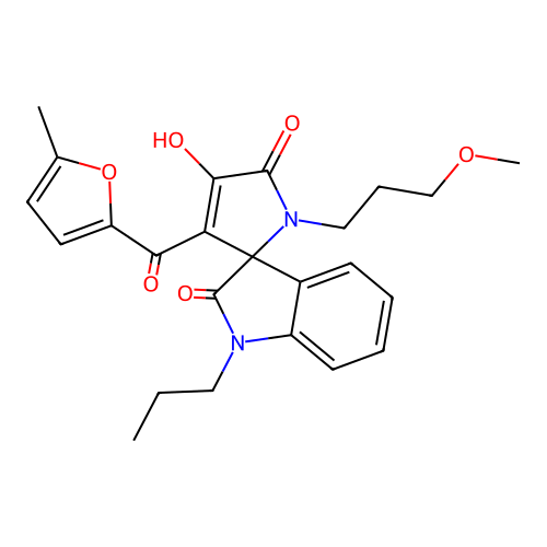(3'E)-3'-[hydroxy(5-methylfuran-2-yl)methylidene]-1'-(3-methoxypropyl)-1-propylspiro[indole-3,2'-pyrrolidine]-2,4',5'(1H)-trione structure