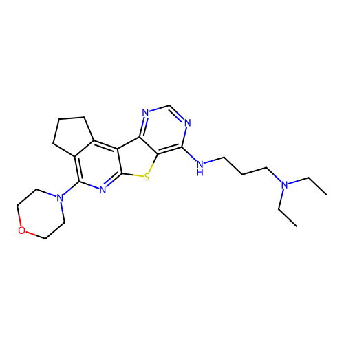 N,N-diethyl-N'-[4-(morpholin-4-yl)-2,3-dihydro-1H-cyclopenta[4',5']pyrido[3',2':4,5]thieno[3,2-d]pyrimidin-7-yl]propane-1,3-diamine structure
