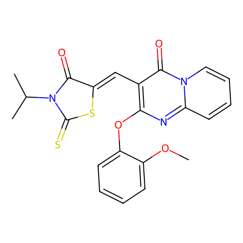 (Z)-3-isopropyl-5-((2-(2-methoxyphenoxy)-4-oxo-4H-pyrido[1,2-a]pyrimidin-3-yl)methylene)-2-thioxothiazolidin-4-one structure