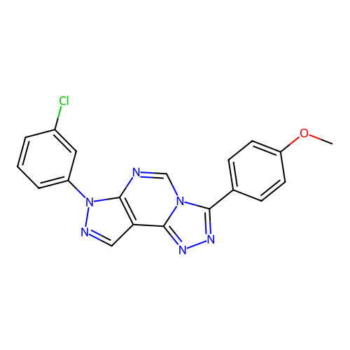 7-(3-chlorophenyl)-3-(4-methoxyphenyl)-7H-pyrazolo[4,3-e][1,2,4]triazolo[4,3-c]pyrimidine structure
