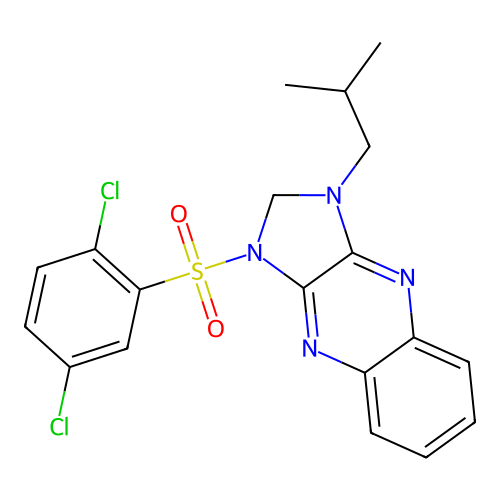 1-((2,5-dichlorophenyl)sulfonyl)-3-isobutyl-2,3-dihydro-1H-imidazo[4,5-b]quinoxaline structure