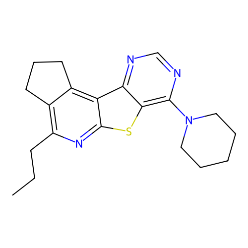7-(piperidin-1-yl)-4-propyl-2,3-dihydro-1H-cyclopenta[4',5']pyrido[3',2':4,5]thieno[3,2-d]pyrimidine structure