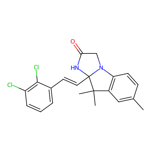 (E)-9a-(2,3-dichlorostyryl)-7,9,9-trimethyl-9,9a-dihydro-1H-imidazo[1,2-a]indol-2(3H)-one structure