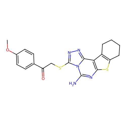 2-((5-amino-8,9,10,11-tetrahydrobenzo[4,5]thieno[3,2-e][1,2,4]triazolo[4,3-c]pyrimidin-3-yl)thio)-1-(4-methoxyphenyl)ethanone structure