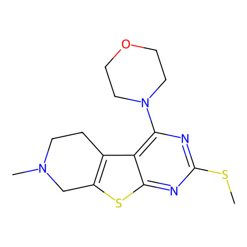 4-(7-methyl-2-(methylthio)-5,6,7,8-tetrahydropyrido[4',3':4,5]thieno[2,3-d]pyrimidin-4-yl)morpholine structure