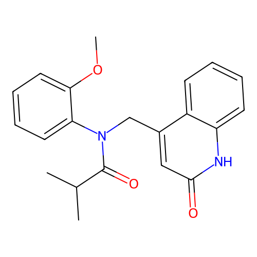 N-[(2-hydroxyquinolin-4-yl)methyl]-N-(2-methoxyphenyl)-2-methylpropanamide structure