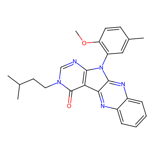 11-(2-methoxy-5-methylphenyl)-3-(3-methylbutyl)-3,11-dihydro-4H-pyrimido[5',4':4,5]pyrrolo[2,3-b]quinoxalin-4-one structure