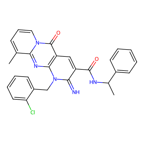 1-(2-chlorobenzyl)-2-imino-10-methyl-5-oxo-N-(1-phenylethyl)-1,5-dihydro-2H-dipyrido[1,2-a:2',3'-d]pyrimidine-3-carboxamide structure