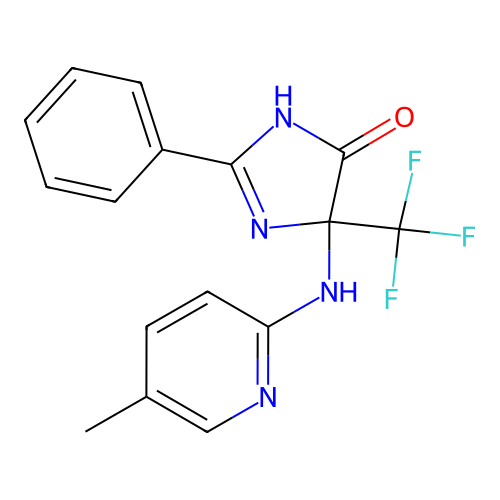 5-[(5-methylpyridin-2-yl)amino]-2-phenyl-5-(trifluoromethyl)-3,5-dihydro-4H-imidazol-4-one structure