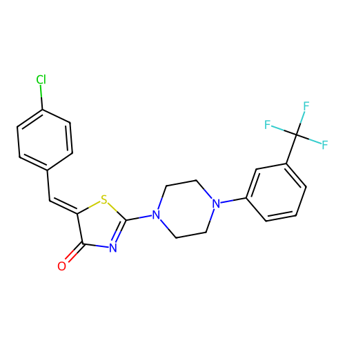 (5Z)-5-(4-chlorobenzylidene)-2-{4-[3-(trifluoromethyl)phenyl]piperazin-1-yl}-1,3-thiazol-4(5H)-one structure