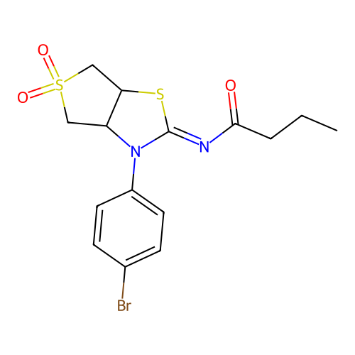 (Z)-N-(3-(4-bromophenyl)-5,5-dioxidotetrahydrothieno[3,4-d]thiazol-2(3H)-ylidene)butyramide structure