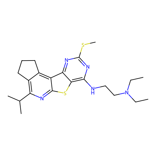 N,N-diethyl-N'-[9-(methylsulfanyl)-4-(propan-2-yl)-2,3-dihydro-1H-cyclopenta[4',5']pyrido[3',2':4,5]thieno[3,2-d]pyrimidin-7-yl]ethane-1,2-diamine structure