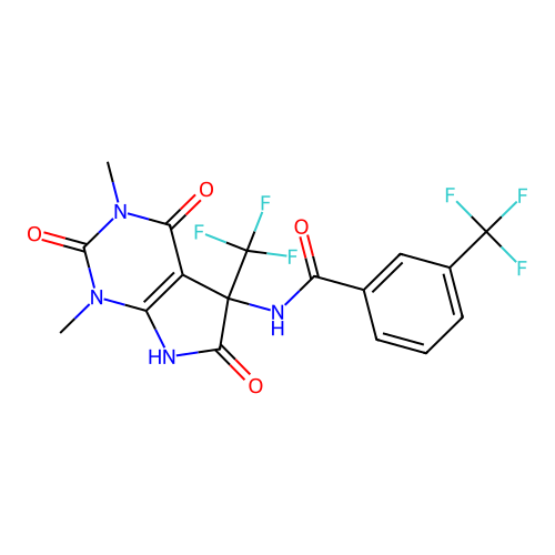 N-(1,3-dimethyl-2,4,6-trioxo-5-(trifluoromethyl)-2,3,4,5,6,7-hexahydro-1H-pyrrolo[2,3-d]pyrimidin-5-yl)-3-(trifluoromethyl)benzamide structure