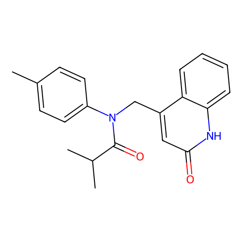2-methyl-N-(4-methylphenyl)-N-[(2-oxo-1H-quinolin-4-yl)methyl]propanamide structure