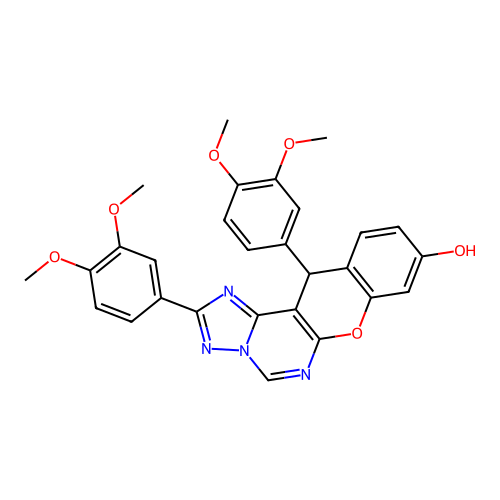 2,12-bis(3,4-dimethoxyphenyl)-12H-chromeno[3,2-e][1,2,4]triazolo[1,5-c]pyrimidin-9-ol structure