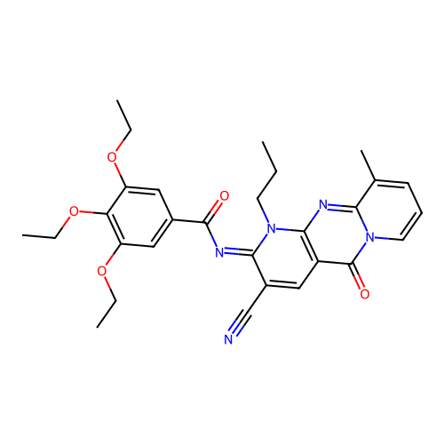 (E)-N-(3-cyano-10-methyl-5-oxo-1-propyl-1H-dipyrido[1,2-a:2',3'-d]pyrimidin-2(5H)-ylidene)-3,4,5-triethoxybenzamide structure