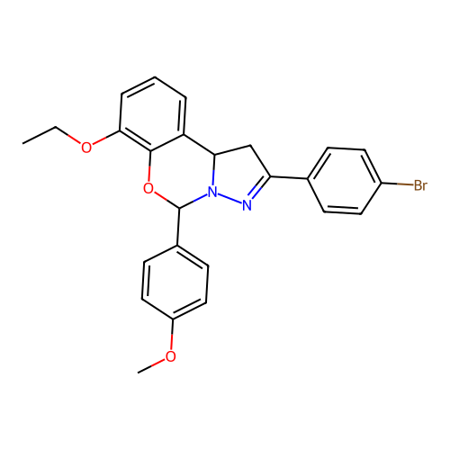 2-(4-bromophenyl)-7-ethoxy-5-(4-methoxyphenyl)-1,10b-dihydropyrazolo[1,5-c][1,3]benzoxazine structure