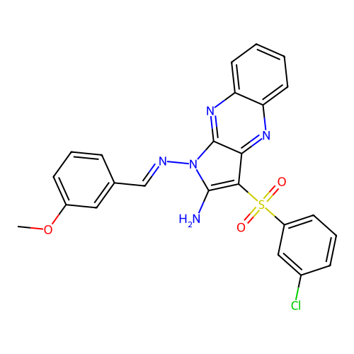 (E)-3-((3-chlorophenyl)sulfonyl)-N1-(3-methoxybenzylidene)-1H-pyrrolo[2,3-b]quinoxaline-1,2-diamine structure