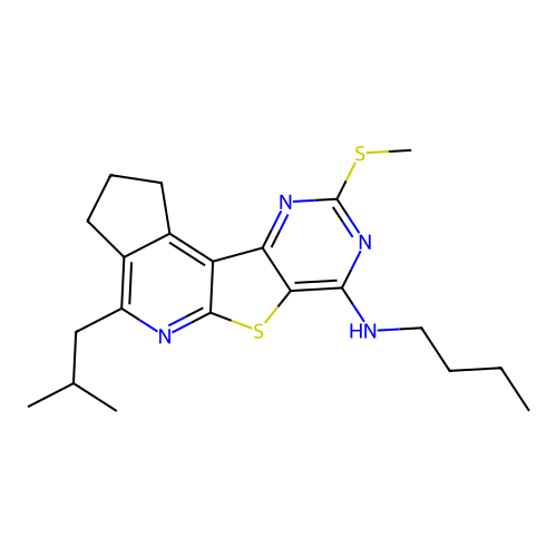 N-butyl-4-(2-methylpropyl)-9-(methylsulfanyl)-2,3-dihydro-1H-cyclopenta[4',5']pyrido[3',2':4,5]thieno[3,2-d]pyrimidin-7-amine structure