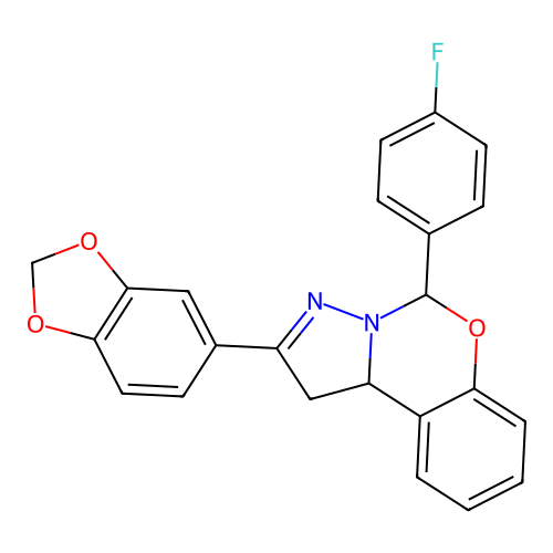 2-(1,3-benzodioxol-5-yl)-5-(4-fluorophenyl)-1,10b-dihydropyrazolo[1,5-c][1,3]benzoxazine structure